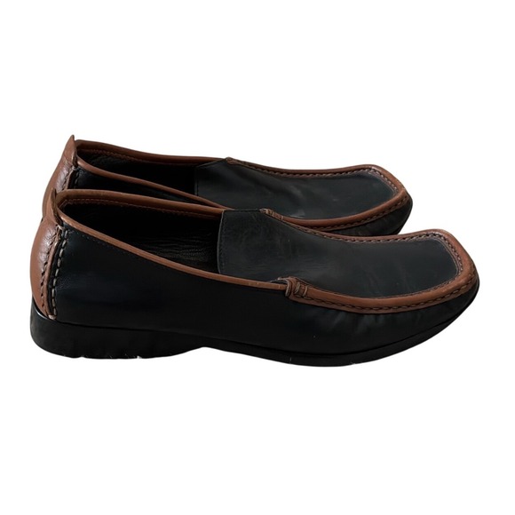 F. by Faconnable Shoes - F. by Faconnable Black Brown Leather Loafers Square Moc Toe Shoes Size 37